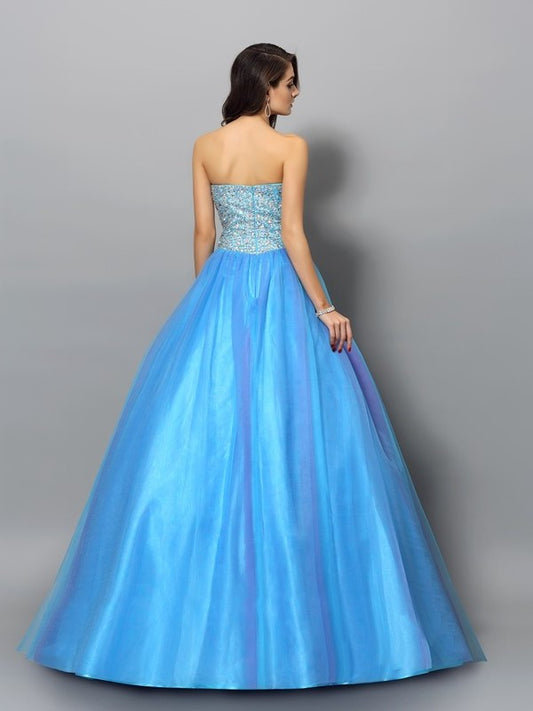 Sleeveless Beading Sweetheart Elastic Long Ball Woven Gown Satin Quinceanera Dresses