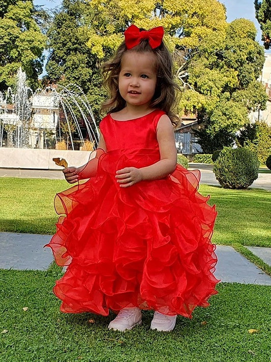 Scoop Ankle-Length Layers Ball Organza Gown Sleeveless Flower Girl Dresses