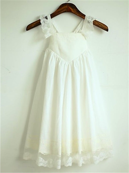 A-line/Princess Tea-Length Chiffon Sleeveless Ruffles Straps Flower Girl Dresses