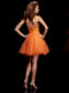 A-Line/Princess Beading Short Strapless Sleeveless Organza Homecoming Dresses