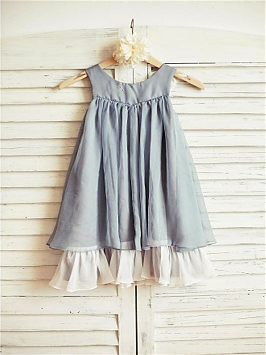 Ruffles Scoop Tea-Length Chiffon Sleeveless A-line/Princess Flower Girl Dresses