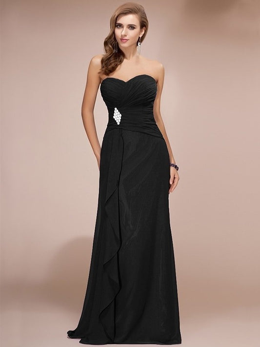 Sleeveless Sweetheart Beading Ruffles Sheath/Column Long Chiffon Bridesmaid Dresses