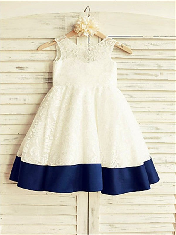 Tea-Length Sleeveless Scoop A-line/Princess Lace Bowknot Flower Girl Dresses