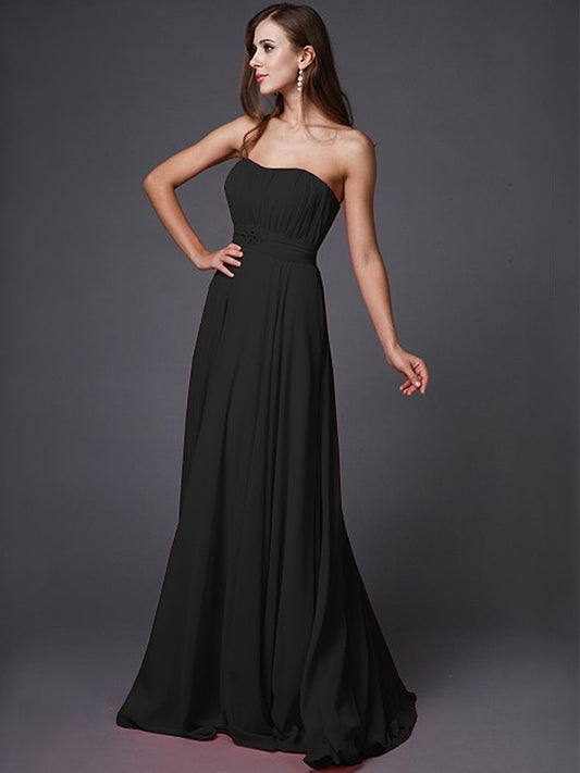 Strapless Sleeveless Beading A-Line/Princess Long Bridesmaid Dresses