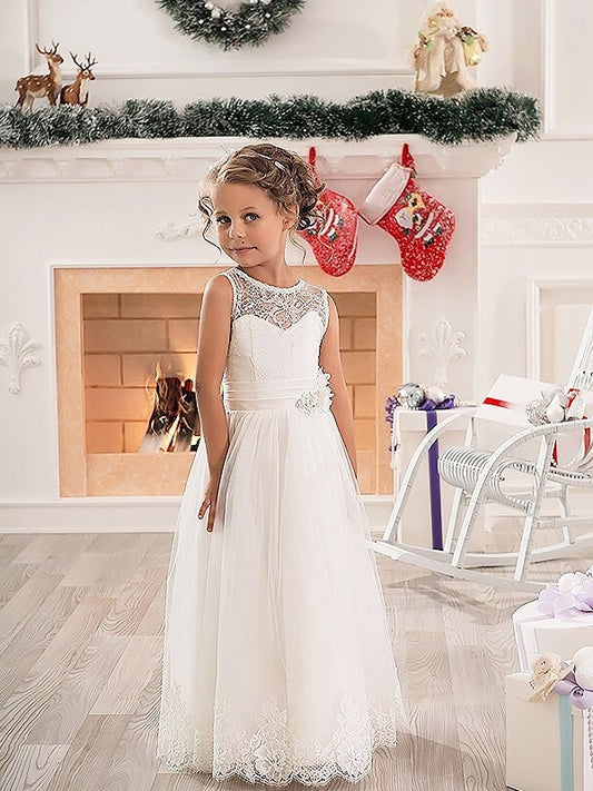 Tulle A-line/Princess Sleeveless Scoop Floor-Length Flower Girl Dresses