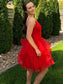 Ruffles A-Line/Princess Tulle Spaghetti Straps Sleeveless Short/Mini Homecoming Dresses