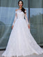 Bateau Sleeves Gown Lace Ball Long Floor-Length Wedding Dresses