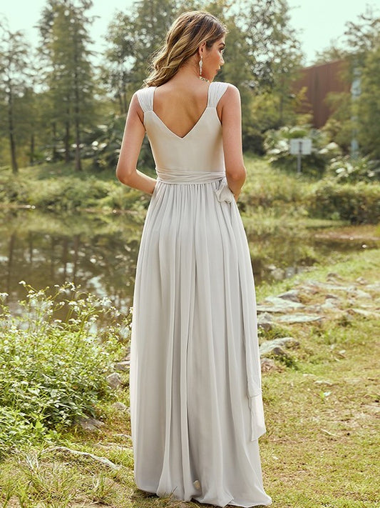 Chiffon Sleeveless V-neck Ruffles A-Line/Princess Floor-Length Bridesmaid Dresses