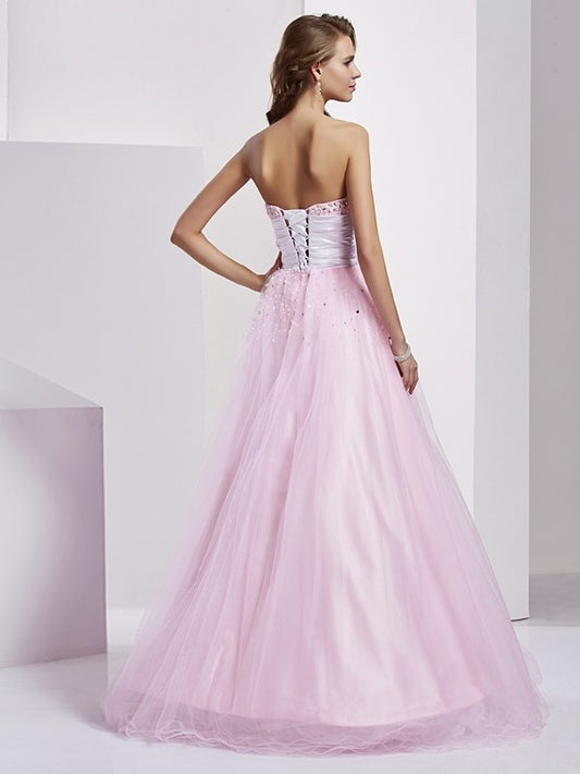 Sleeveless Elastic Gown Beading Long Strapless Ball Woven Satin Quinceanera Dresses