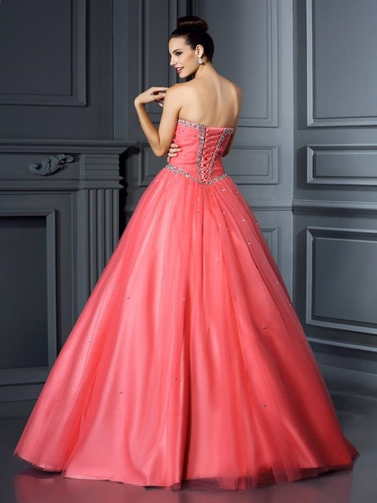 Sleeveless Sweetheart Beading Gown Ball Long Net Quinceanera Dresses