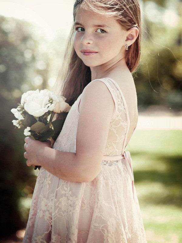 Lace Sleeveless Knee-Length A-Line/Princess Ruffles Scoop Flower Girl Dresses