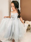 Sleeveless Tea-Length Sequin A-Line/Princess Tulle Spaghetti Straps Flower Girl Dresses