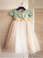 Tulle Sleeves A-line/Princess Short Sequin Scoop Tea-Length Flower Girl Dresses