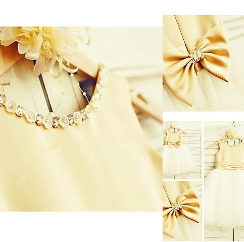 Scoop Tulle A-line/Princess Sleeveless Bowknot Tea-Length Flower Girl Dresses