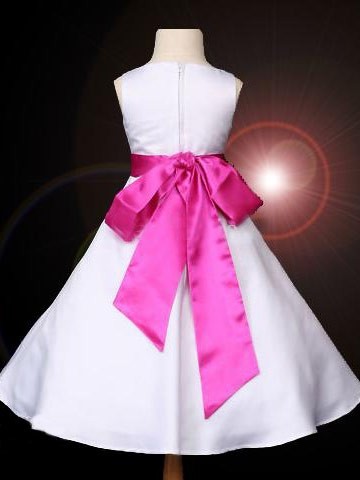 Scoop Satin A-line/Princess Long Bowknot Sleeveless Flower Girl Dresses