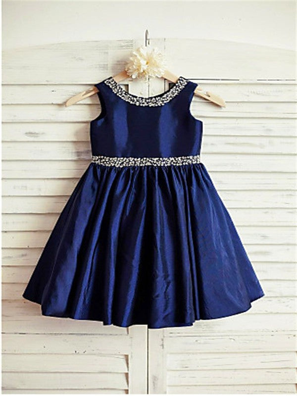 Scoop Rhinestone Sleeveless Tea-Length Taffeta A-line/Princess Flower Girl Dresses