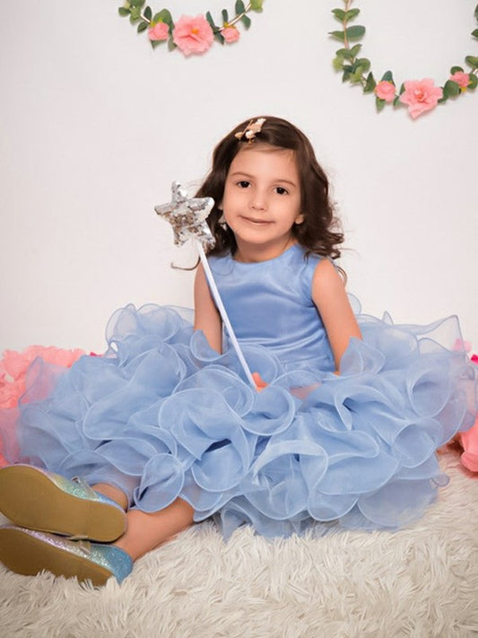 Sleeveless Ruffles A-Line/Princess Scoop Ankle-Length Organza Flower Girl Dresses