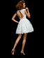 V-neck Sleeves Applique Short Short A-Line/Princess Organza Homecoming Dresses