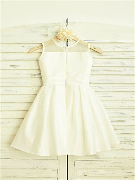 Flower Scoop Sleeveless Hand-made Chiffon A-line/Princess Tea-Length Flower Girl Dresses