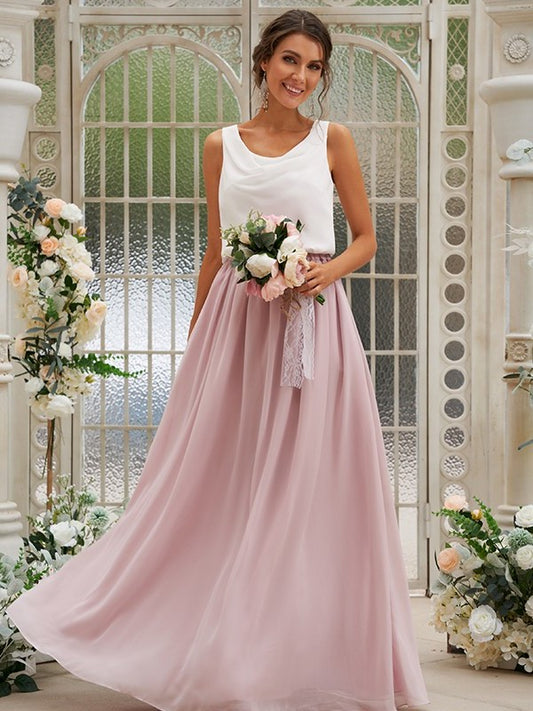 Scoop Sleeveless Ruffles A-Line/Princess Chiffon Floor-Length Bridesmaid Dresses