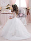 Ball Tulle Sleeves Floor-Length Jewel Lace 1/2 Gown Flower Girl Dresses