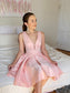 Ruffles Satin A-Line/Princess V-neck Sleeveless Short/Mini Homecoming Dresses