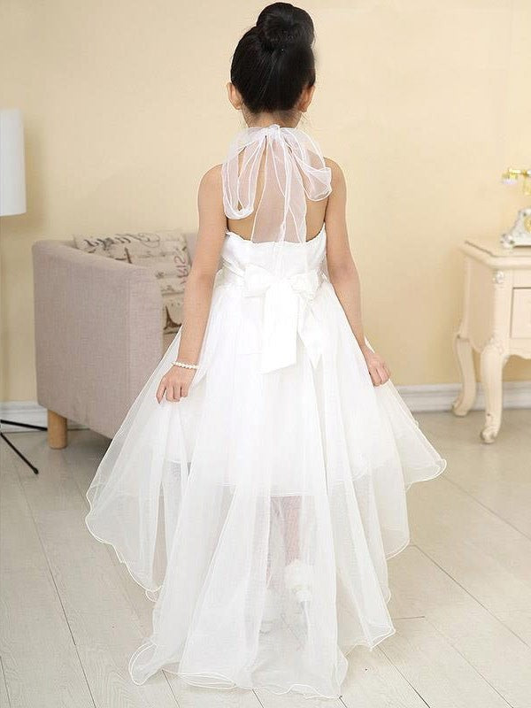 Neck A-line/Princess High Sleeveless Beading Low High Organza Flower Girl Dresses