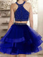 With Organza Halter Cut Short A-Line Beading Blue Homecoming Dresses