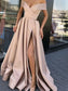 A-Line/Princess Off-the-Shoulder Sleeveless Ruffles Satin Sweep/Brush Train Dresses