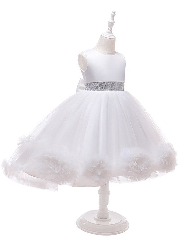 Scoop Sleeveless Tulle Ruffles Gown Ball Tea-Length Flower Girl Dresses