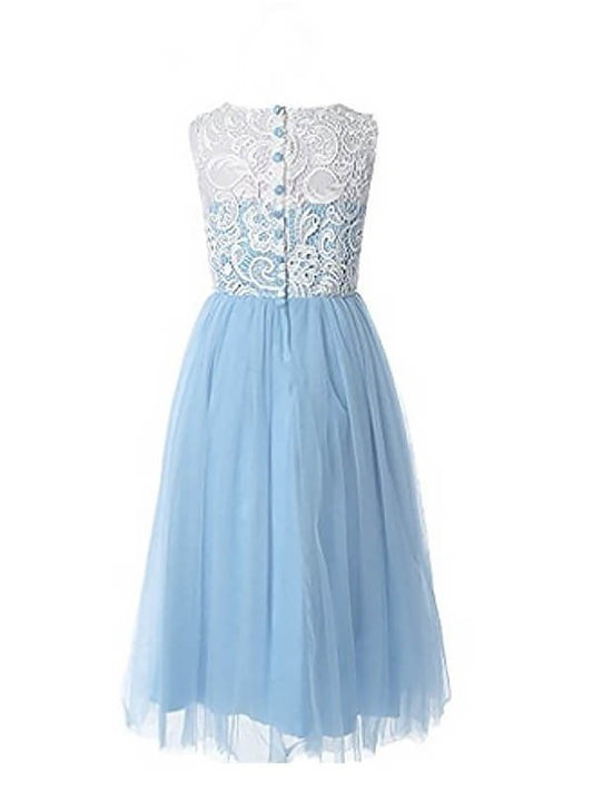 A-Line/Princess Ankle-Length Tulle Jewel Lace Sleeveless Flower Girl Dresses