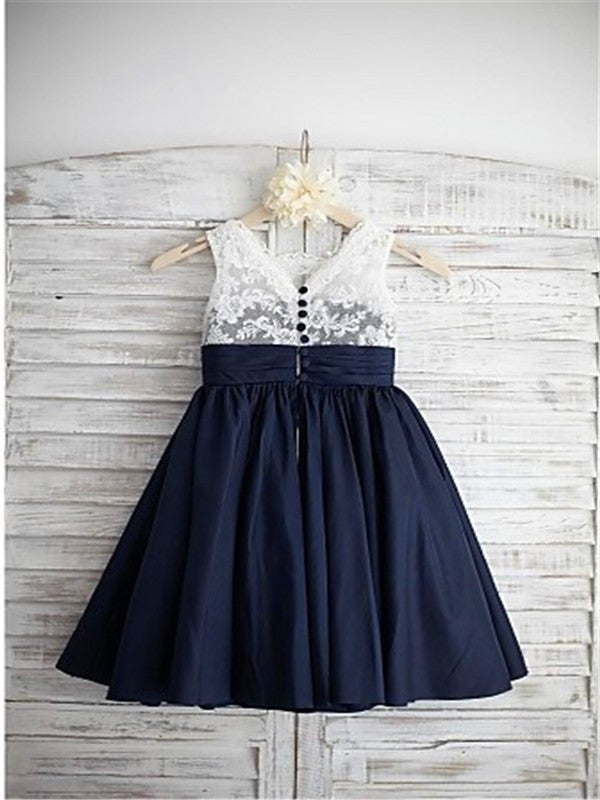 Sleeveless Straps Tea-Length A-line/Princess Taffeta Bowknot Flower Girl Dresses