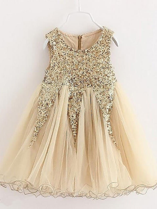 Tulle Sequins Sleeveless Jewel Short/Mini A-Line/Princess Flower Girl Dresses