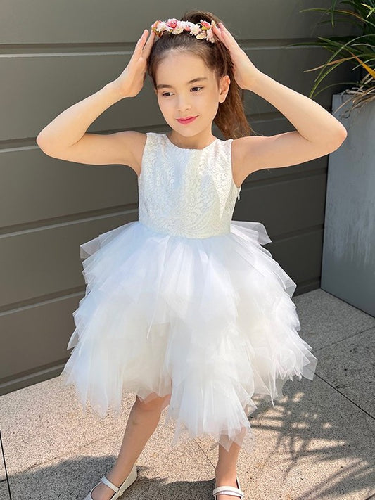 Tulle Scoop Lace Short/Mini A-Line/Princess Sleeveless Flower Girl Dresses