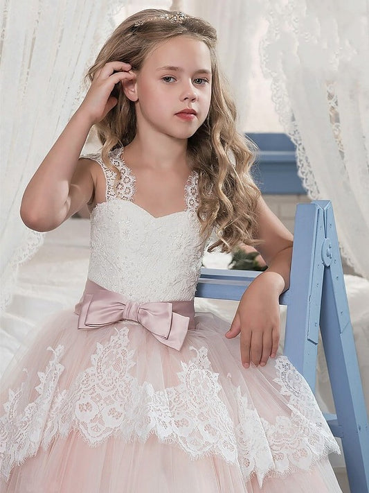 Sleeveless Floor-Length Sweetheart Ball Tulle Gown Bowknot Flower Girl Dresses