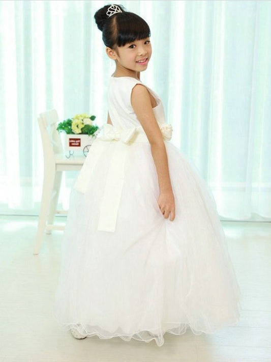 Scoop A-line/Princess Long Organza Sash/Ribbon/Belt Sleeveless Flower Girl Dresses