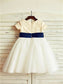 Bowknot Sleeves Tulle Tea-Length Short Scoop A-line/Princess Flower Girl Dresses