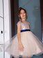 Short Sleeves Scoop Tulle Knee-Length A-Line/Princess Sash/Ribbon/Belt Flower Girl Dresses