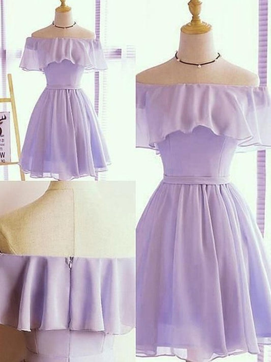 Chiffon Ruffles Off-the-Shoulder Sleeveless A-Line/Princess Short/Mini Homecoming Dresses