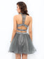 A-line/Princess High Neck Ruffles Sleeveless Short Homecoming Dresses Net Gracie Two Piece Dresses