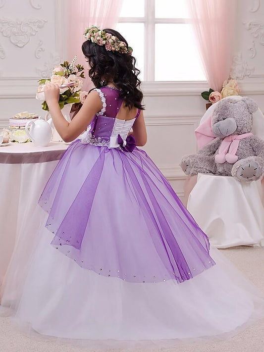 Sleeveless Ball Tulle Floor-Length Jewel Applique Gown Flower Girl Dresses