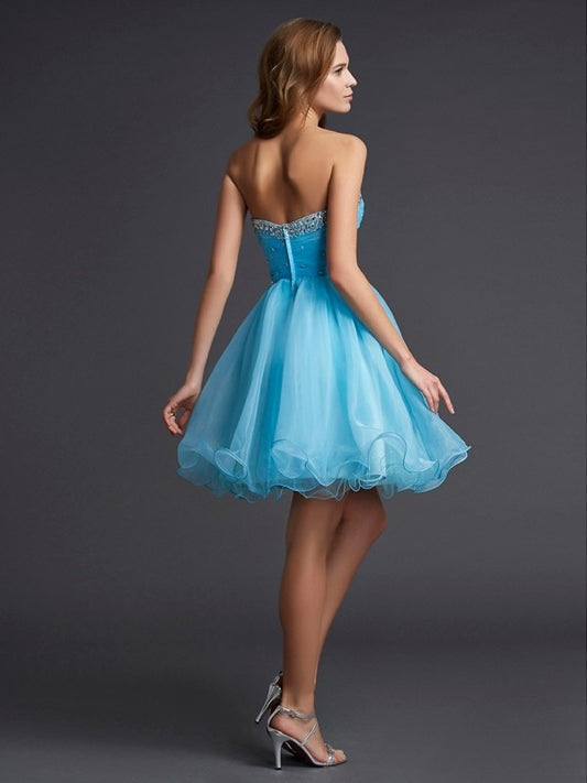 A-Line/Princess Beading Sleeveless Sweetheart Short Tulle Homecoming Dresses