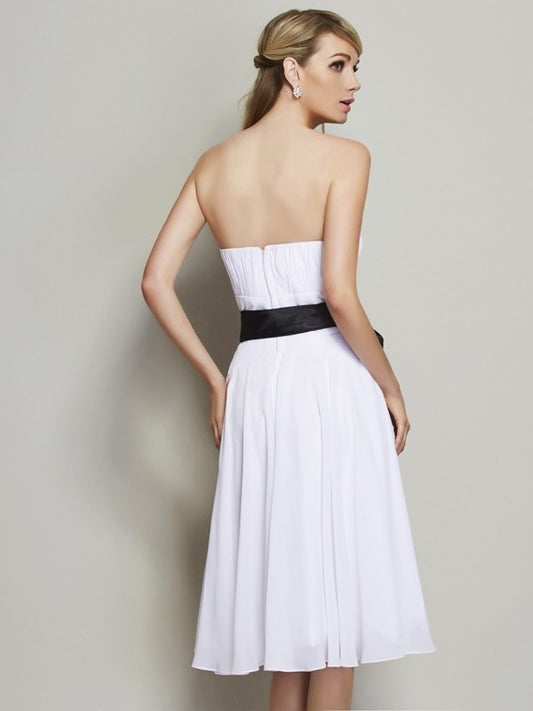 A-Line/Princess Short Sash/Ribbon/Belt Strapless Sleeveless Chiffon Bridesmaid Dresses