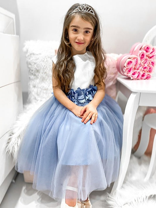 Sleeveless Tulle A-Line/Princess Scoop Hand-Made Tea-Length Flower Flower Girl Dresses