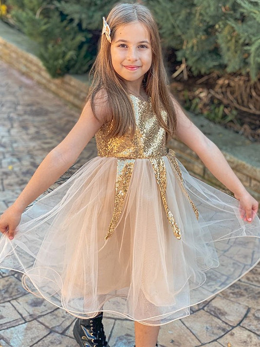 Short/Mini Tulle Sequin Scoop Sleeveless A-Line/Princess Flower Girl Dresses