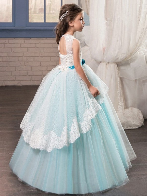 Sleeveless Floor-Length Sash/Ribbon/Belt Gown Ball Jewel Tulle Flower Girl Dresses