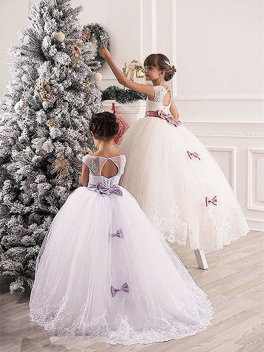 Sleeveless Sash/Ribbon/Belt Ball Scoop Tulle Floor-Length Gown Flower Girl Dresses