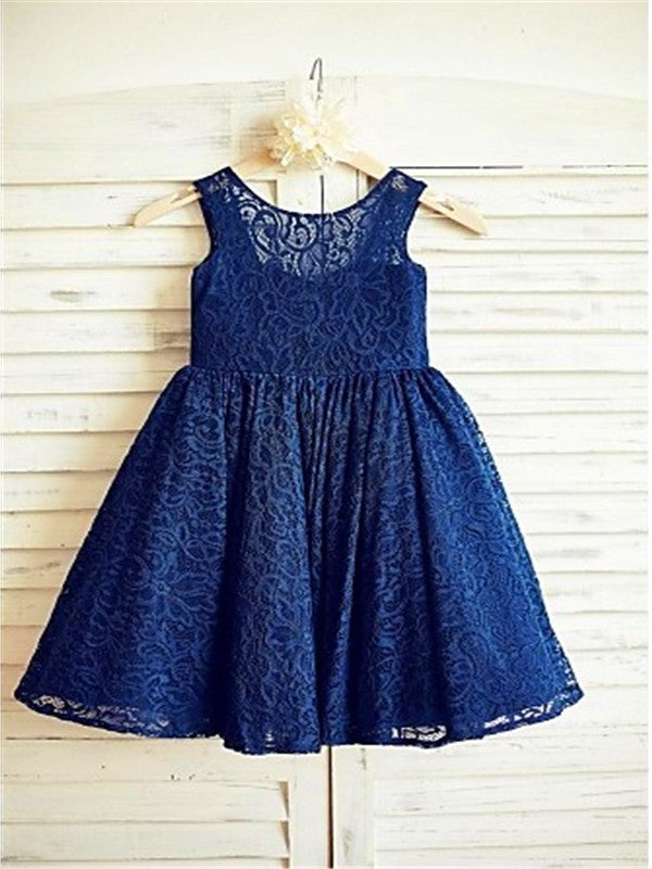 Lace Tea-Length Sleeveless Bowknot Scoop A-line/Princess Flower Girl Dresses