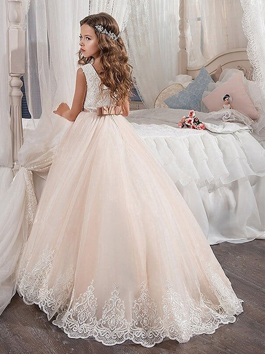 Sweep/Brush Train Lace Tulle Ball Gown Jewel Sleeveless Flower Girl Dresses