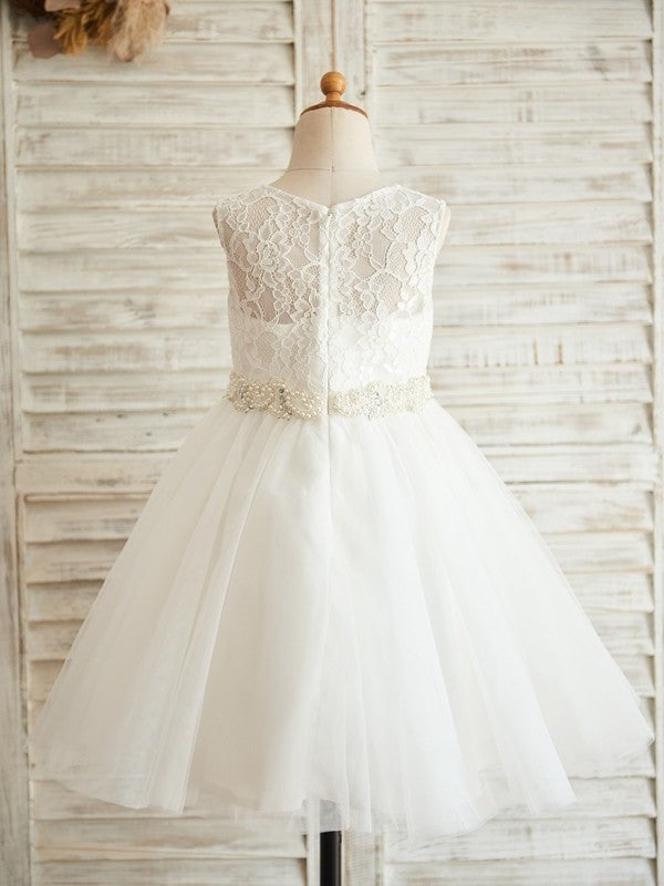 Knee-Length Scoop A-Line/Princess Tulle Lace Sleeveless Flower Girl Dresses